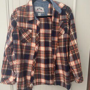 Legendary Whitetail Women's Large Orange & Blue Plaid Flannel Button up
